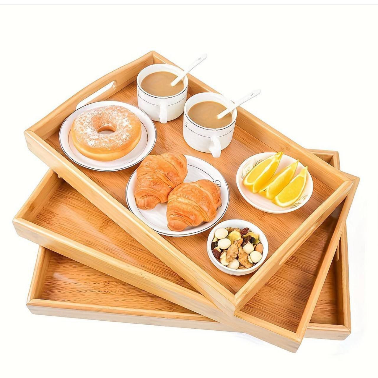3 in 1 wooden bamboo tray set