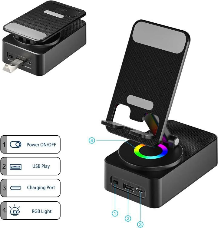 phone stand with wireless Bluetooth speaker